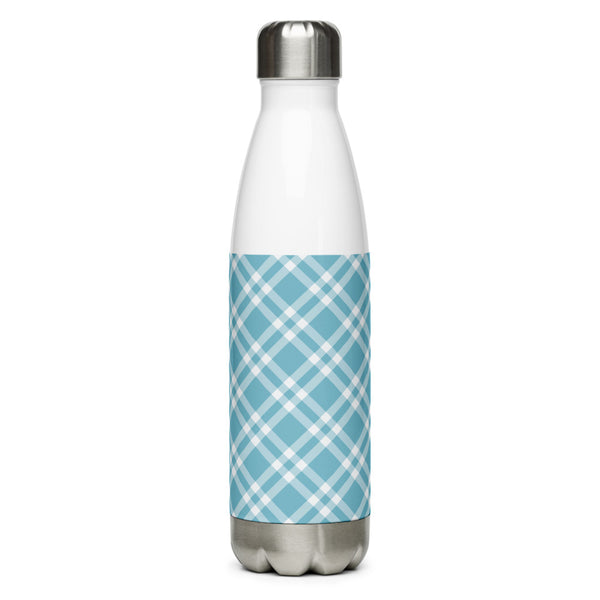Stainless Steel Teal Blue and White Gingham Water Bottle - SAVANNAHWOOD