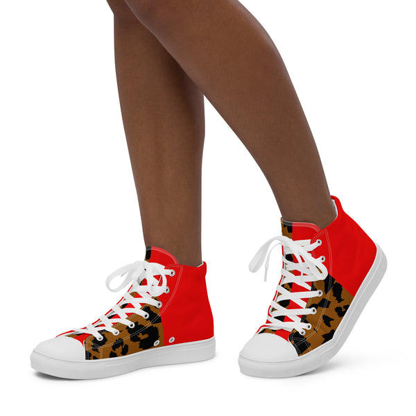 Women’s high top canvas shoes Leopard and Red - SAVANNAHWOOD