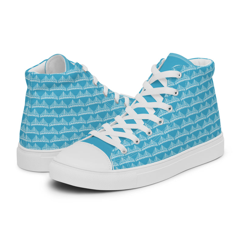 Women’s high top canvas shoes Blue and White - SAVANNAHWOOD