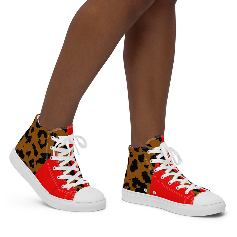 Women’s high top canvas shoes Leopard and Red - SAVANNAHWOOD