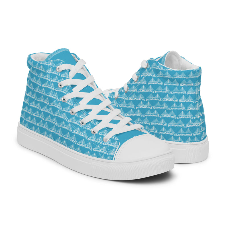 Women’s high top canvas shoes Blue and White - SAVANNAHWOOD